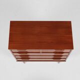 Commode danoise vintage à 4 tiroirs en teck 1960 - longue poignée de tiroir avec 2 poignées