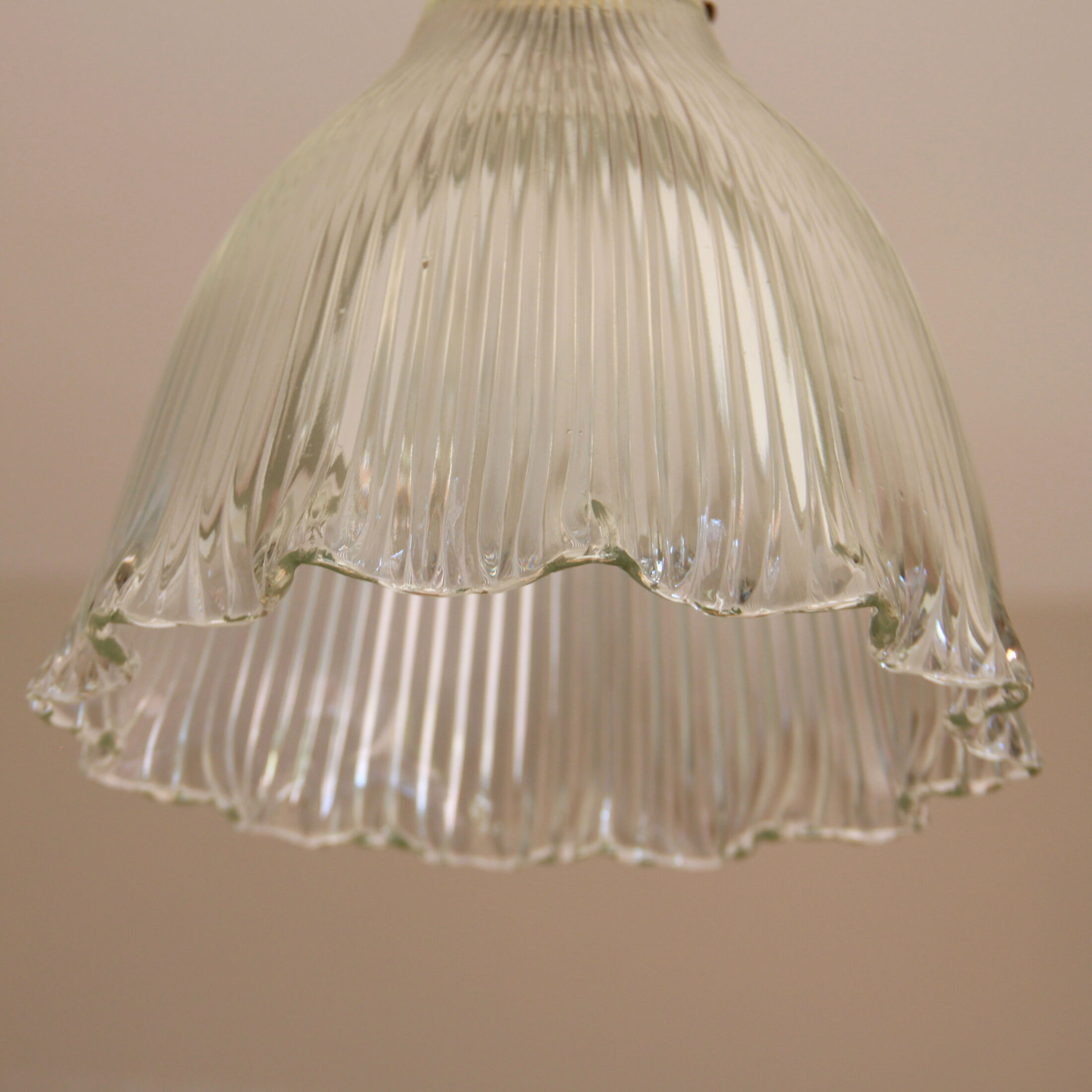 Large suspension in holophane pleated glass prismatic old lampshade