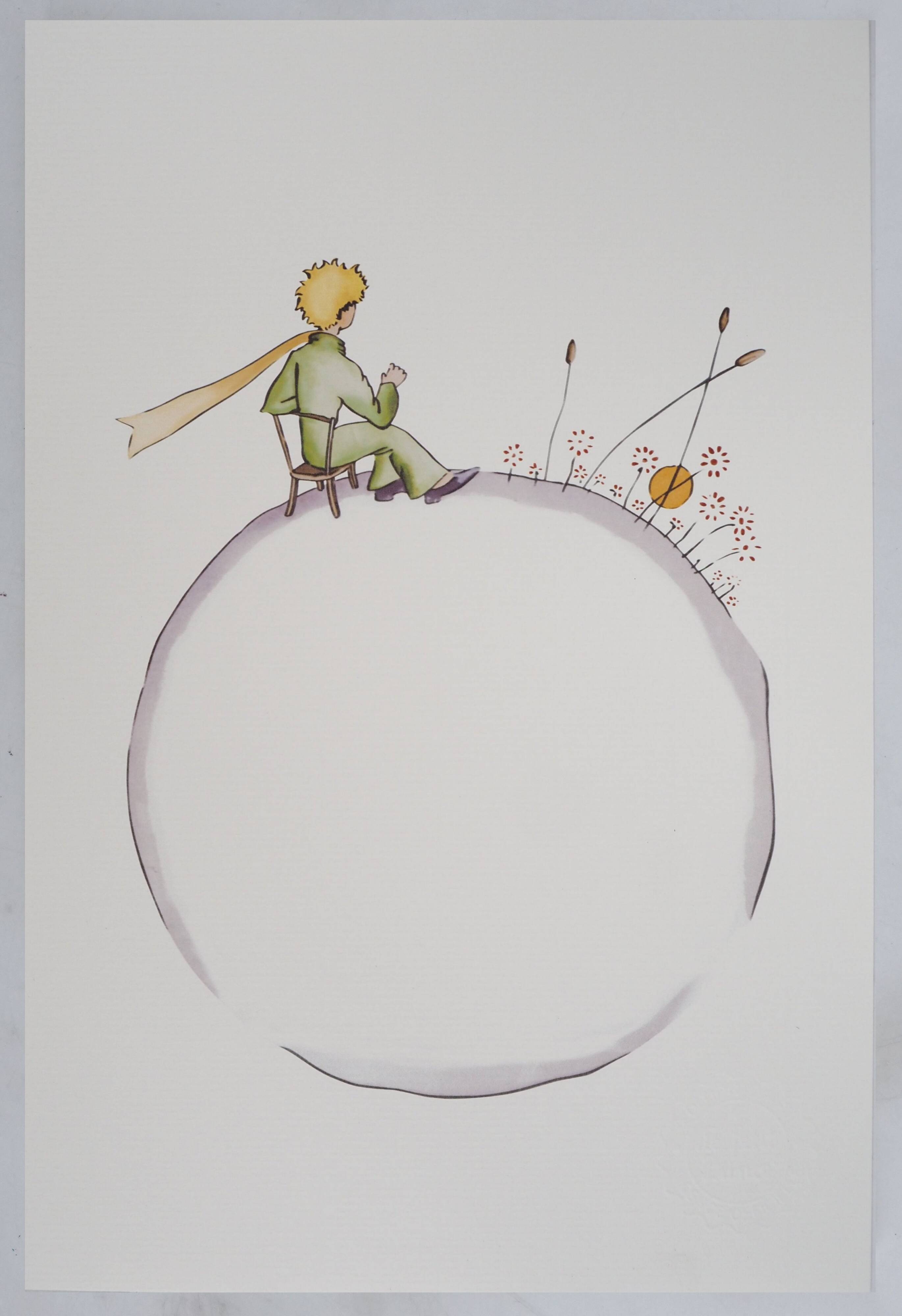 Antoine de Saint-Exupéry: The Little Prince watches the sunset, lithograph.