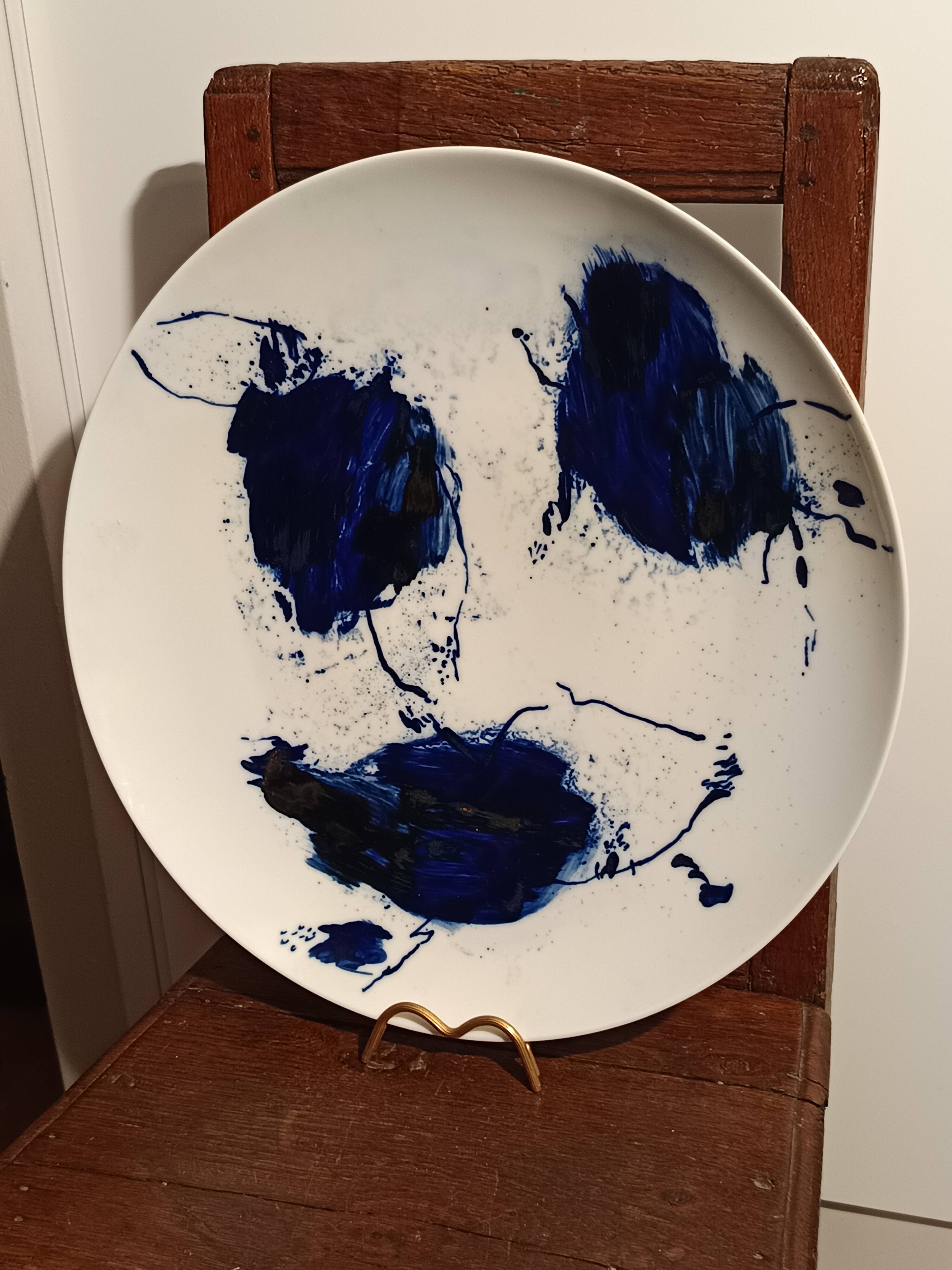 Art contemporain grand plat céramique signé Barbara Schroeder