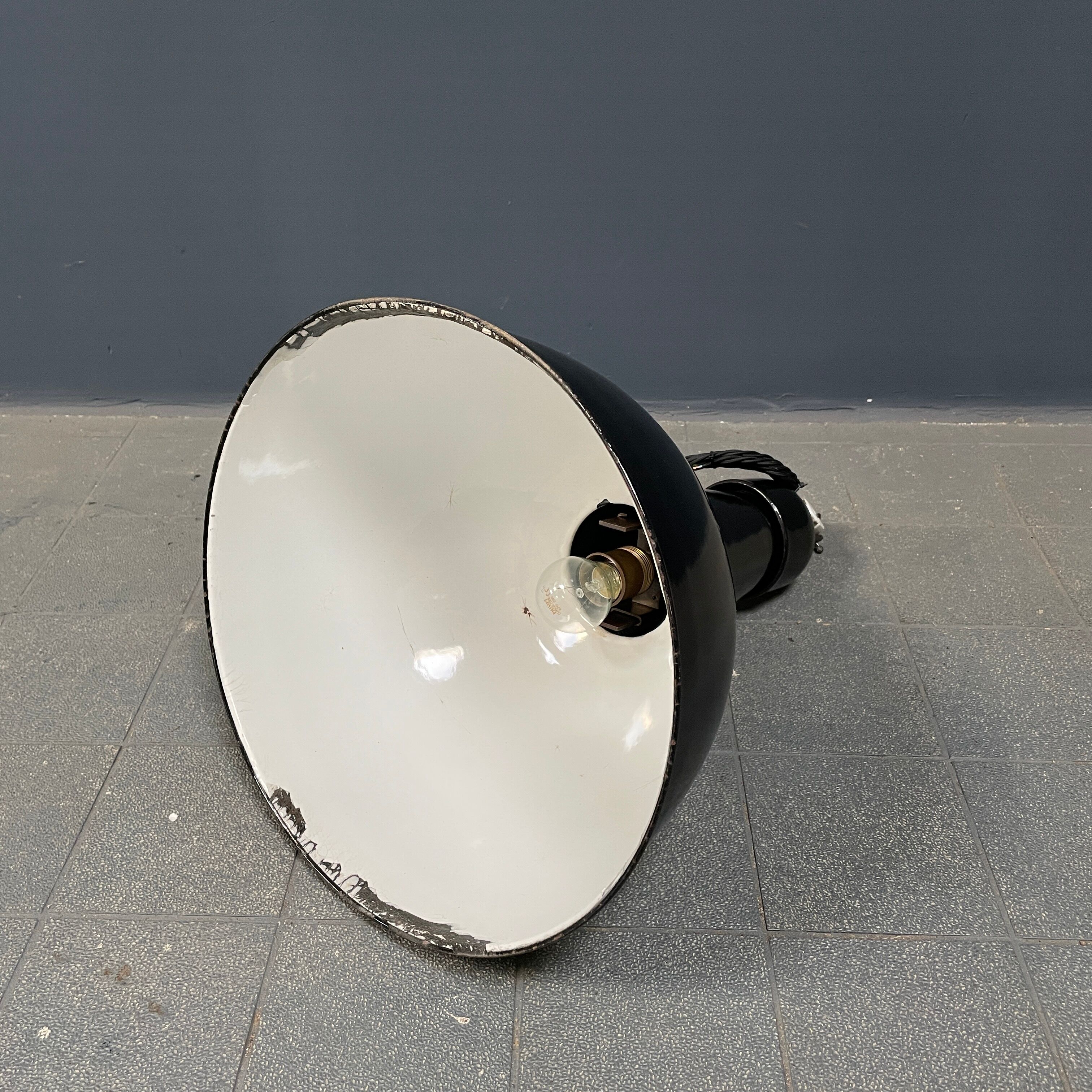 Black enamel Bauhaus factory lamp from Industria Rotterdam
