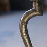 Pair of wrought iron side tables with oak tops, French work