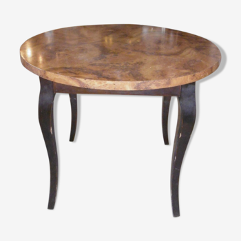 Round table art deco style - elm magnifying glass top and black wooden legs