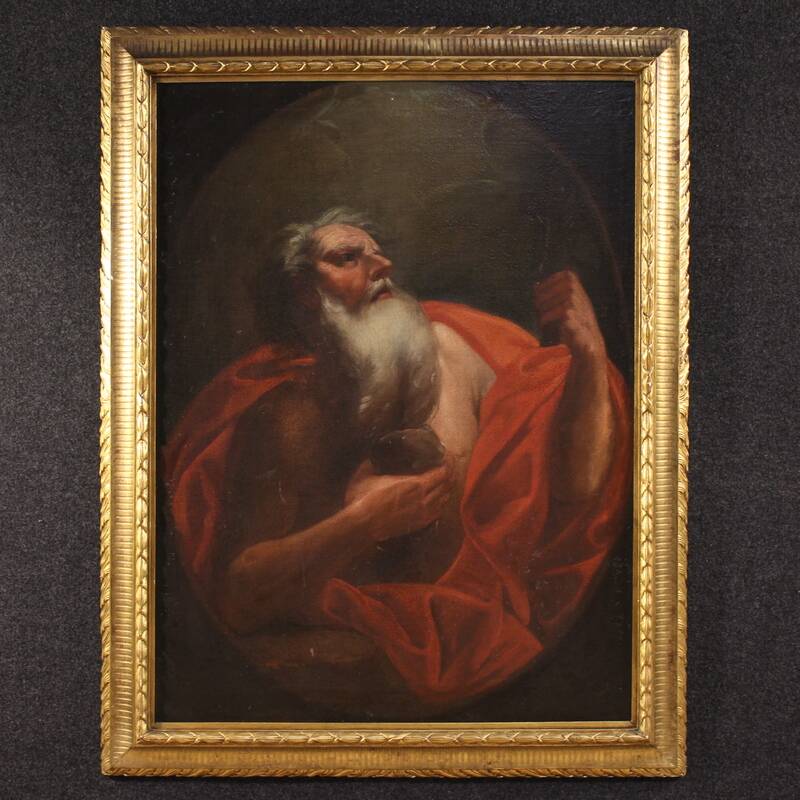 Antique Italian painting of Saint Jerome from the 17th century