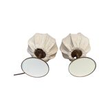 Set of 2 Retro Tulip Lamps | Space Age Lights Dutch Design With Brown Plastic Base And Linen Shades