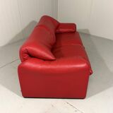 Vico Magistretti red leather Maralunga sofa Cassina
