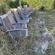 Folding garden chairs and armchairs in River Han dowelled teak.