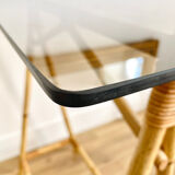 Rattan desk and smoked glass tray