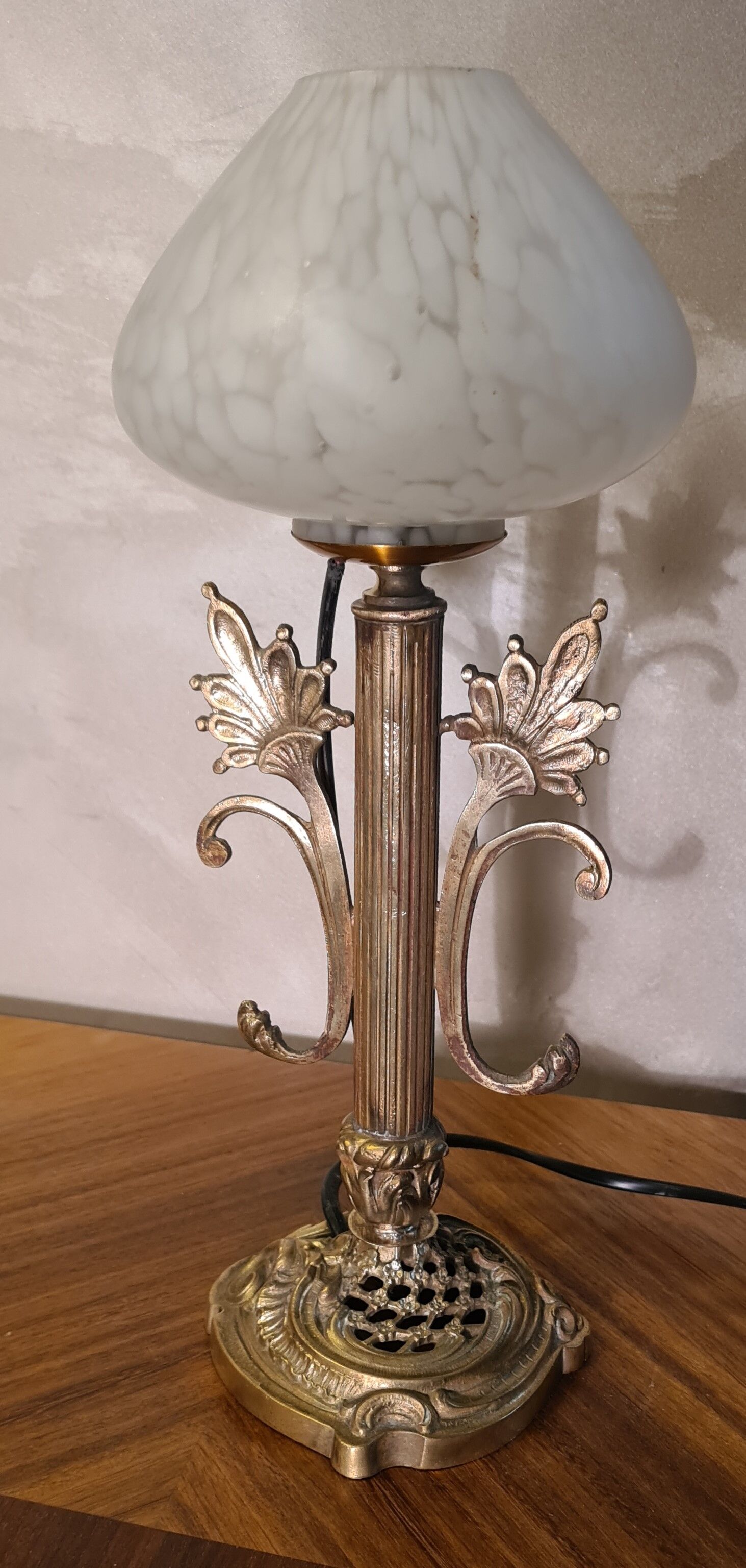 Art nouveau bronze and brass lamp
