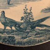 9 dessert plates old chickens, geese and pheasants blue field service Terre de Fer