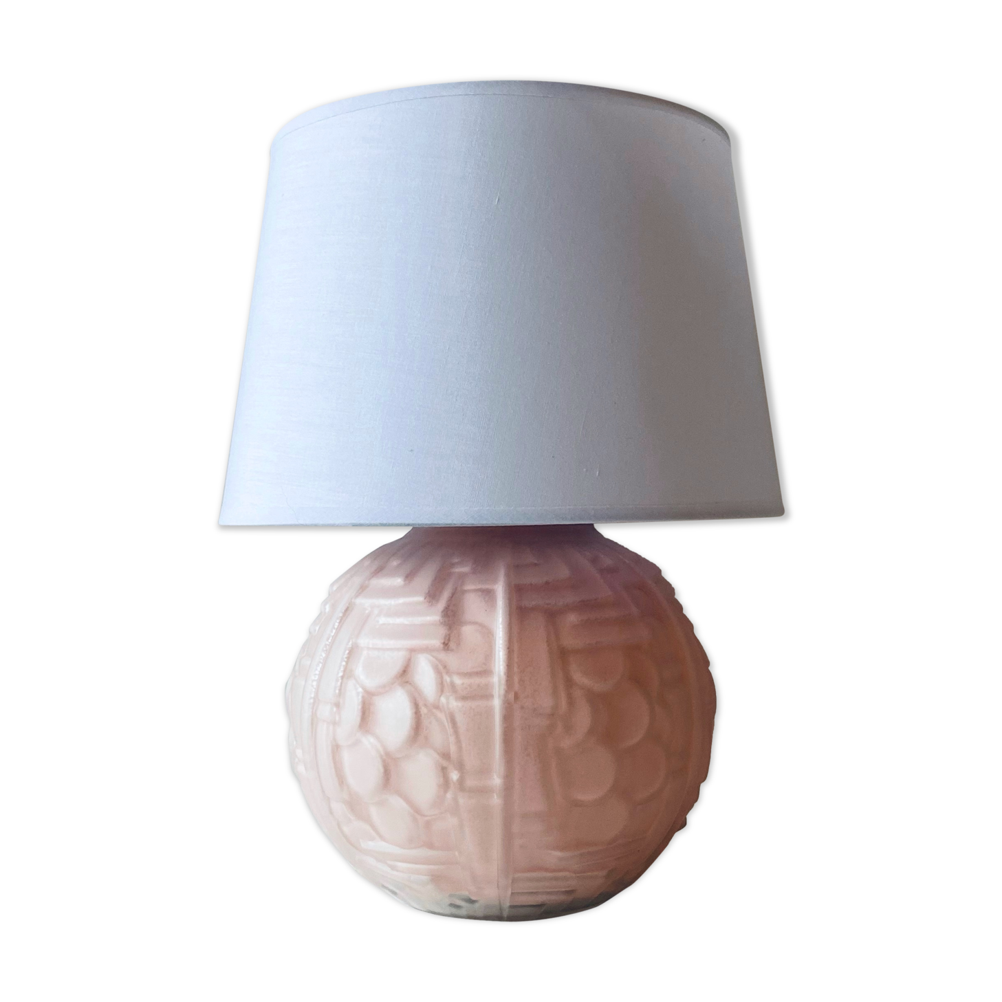 Art deco lamp in powder pink glass
