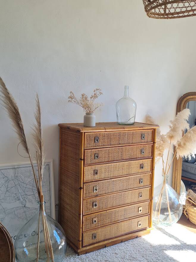 Rattan chest of drawers circa 1970, Dal Vera
