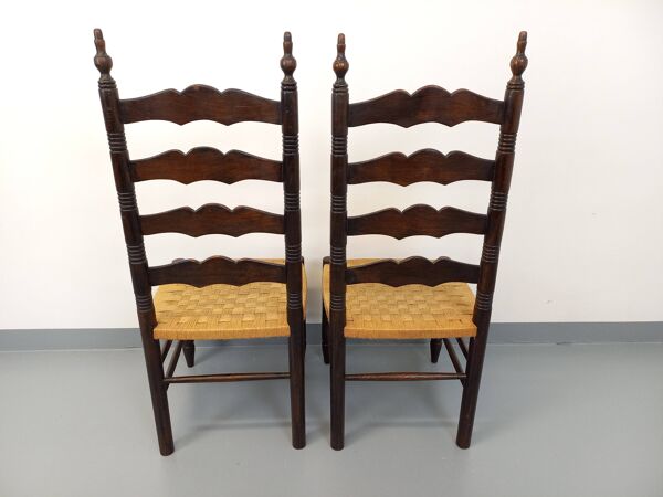 Paire de chaises vintage Arts & Crafts style Antonio Calligaris en bois de chêne et corde des années