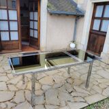 Vintage chrome and glass dining table, Roche Bobois
