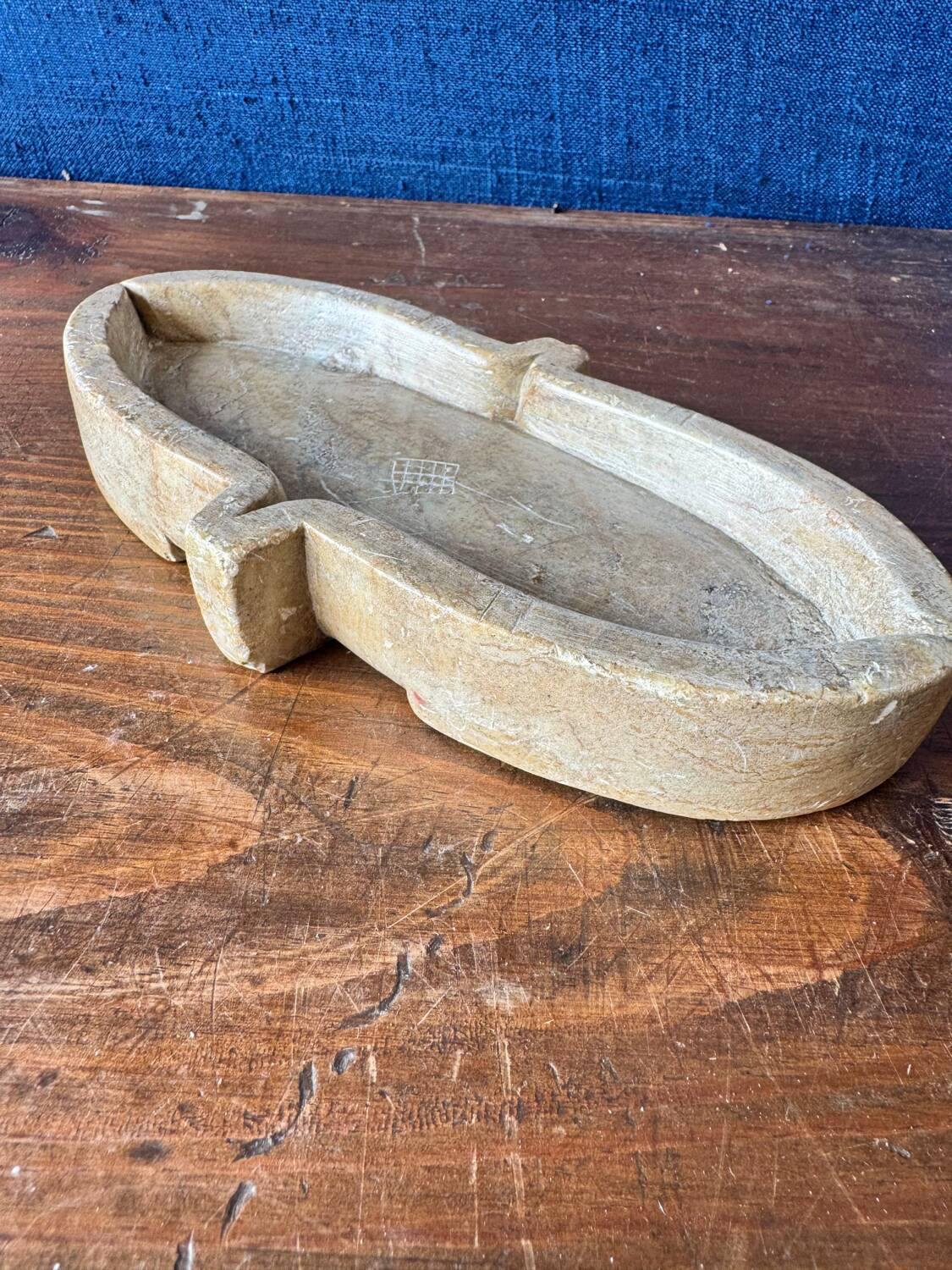 Small old carved stone cup, holy water font or soapstone