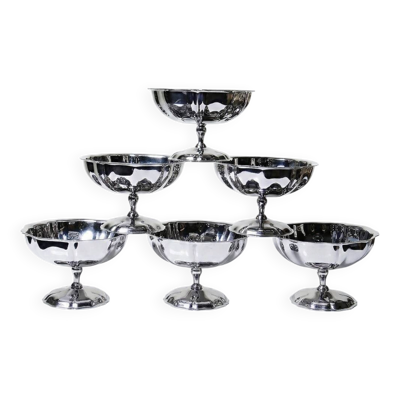 6 Coupelles à dessert sur pied en inox vintages style bistrot