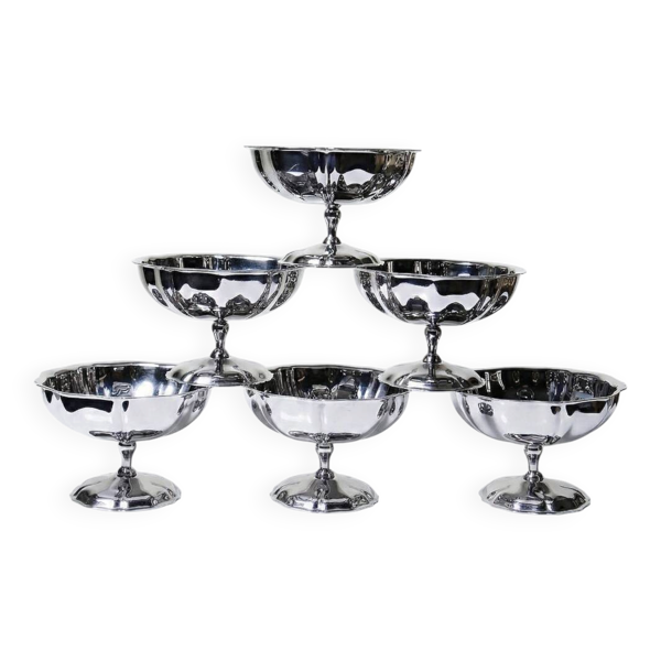 6 Coupelles à dessert sur pied en inox vintages style bistrot