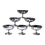 6 vintage bistro-style stainless steel dessert bowls on stands