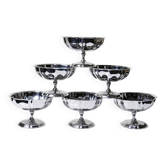 6 vintage bistro-style stainless steel dessert bowls on stands