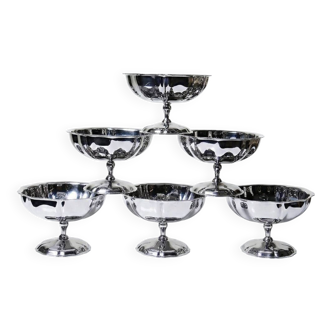 6 vintage bistro-style stainless steel dessert bowls on stands