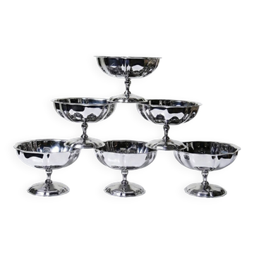 6 vintage bistro-style stainless steel dessert bowls on stands