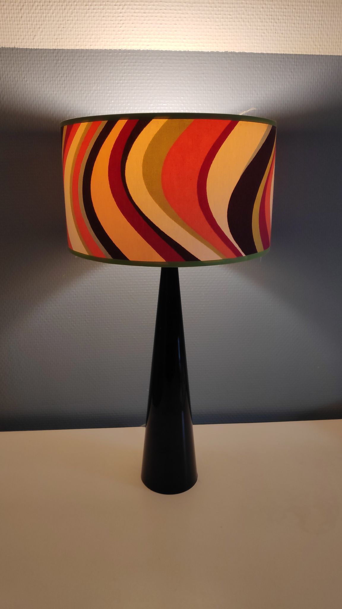 black lace-up foot lamp design and vintage printed lampshade