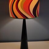 Lampe pied acier laqué noir design et abat-jour imprimé vintage