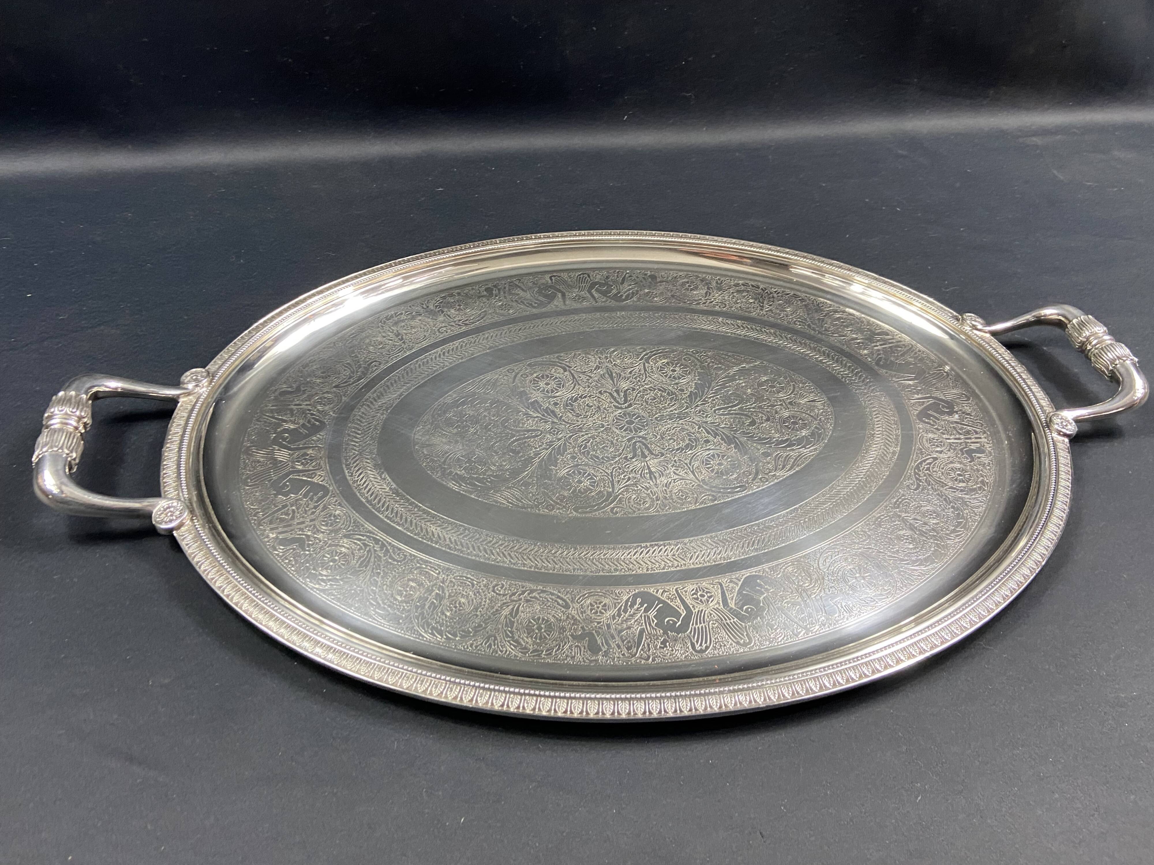 Very large silver metal serving tray christofle malmaison model