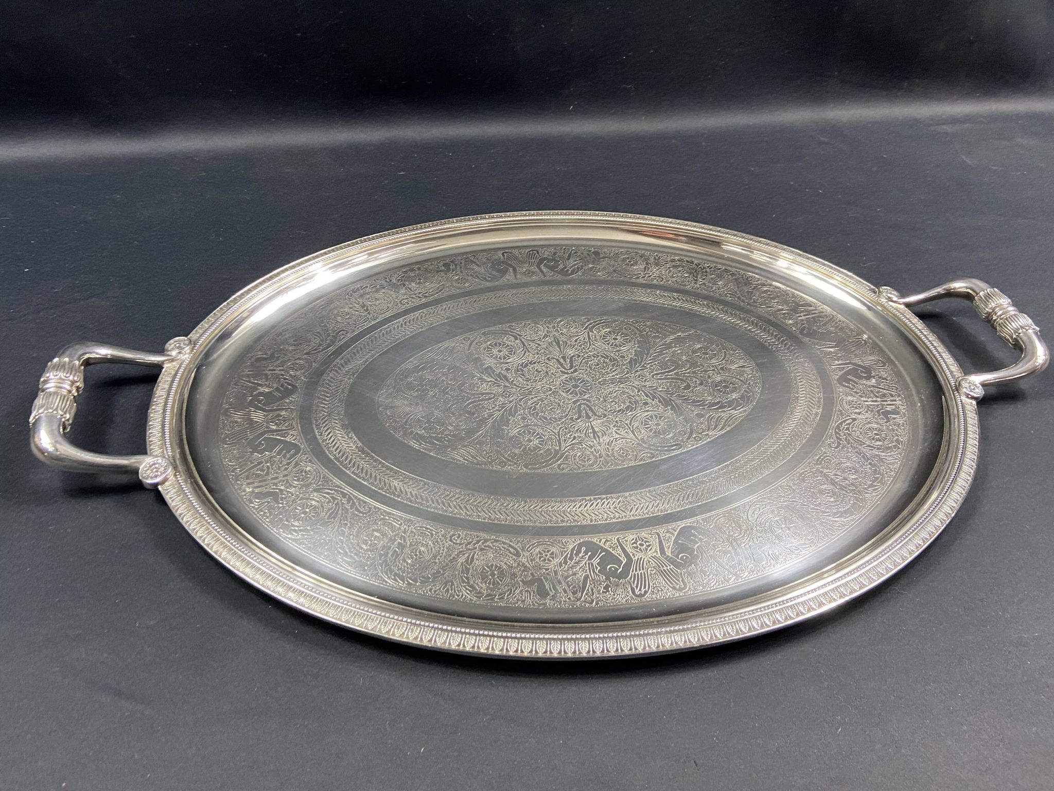 Very large silver metal serving tray christofle malmaison model