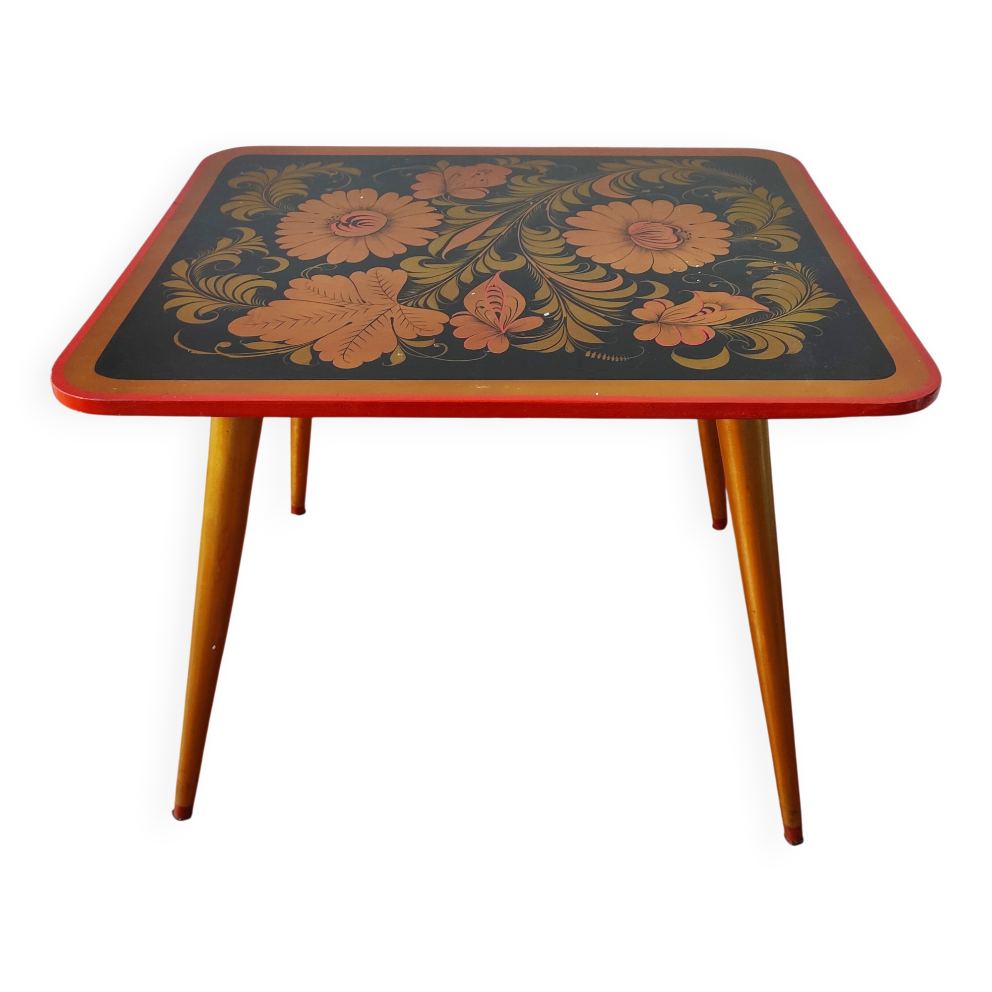 Vintage 1965 wooden compass leg side table