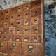 Antique pine drawer cabinet with 50 drawers, apothecary or hardware, 19th century