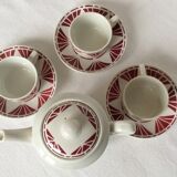 Set of 3 saucer cups and a ceramic coffee maker or teapot Digoin Sarreguemines