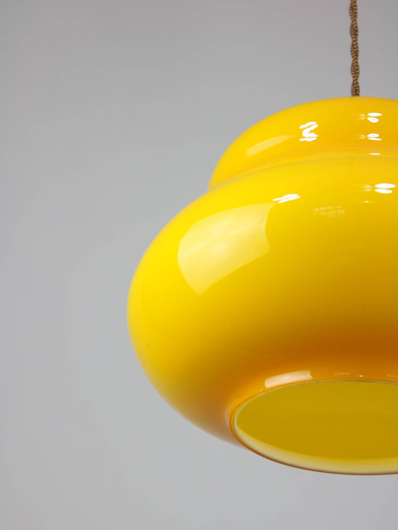 Mid-Century Italian Yellow Glass and Brass Pendant Lamp