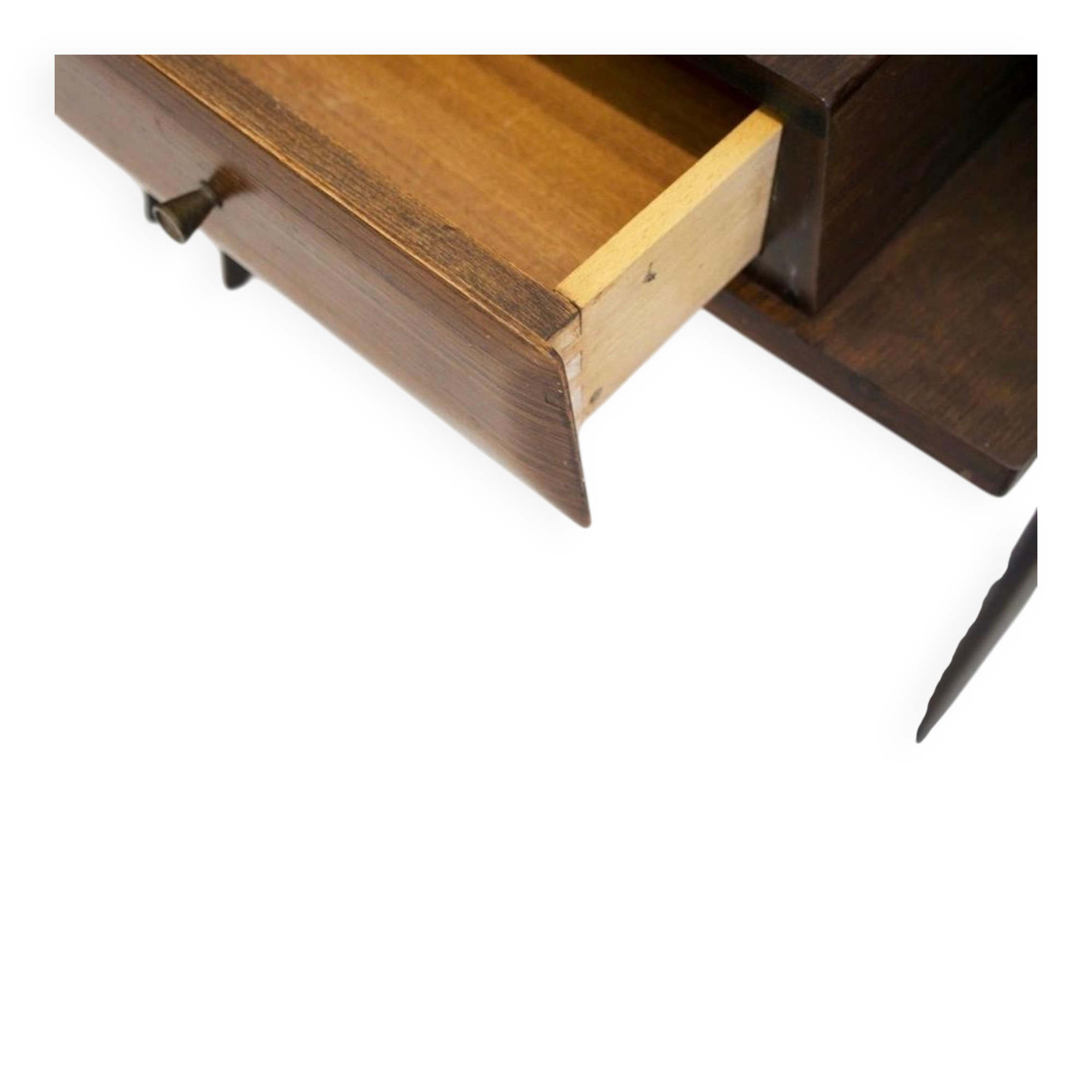 Pair of modernist Italian bedside tables in wood with a glass top.