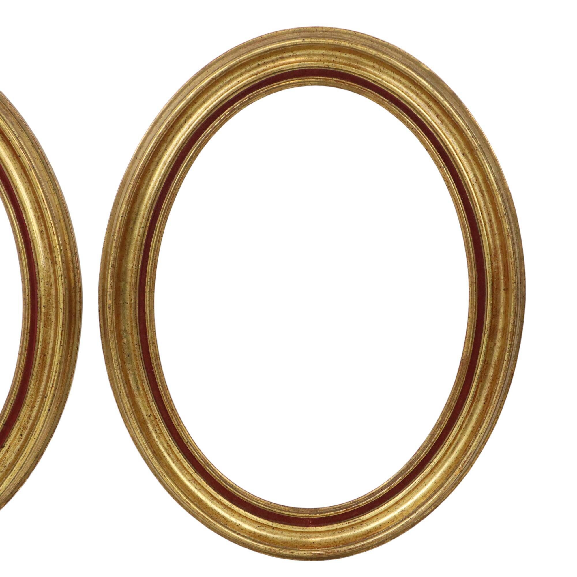 Pair Oval Gold Wooden Frames Classic Style Velvet 49x39cm