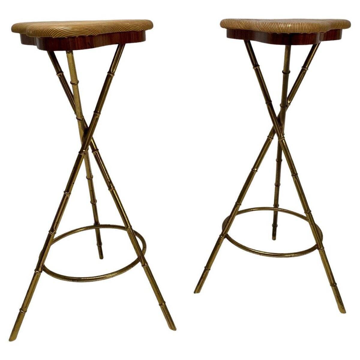 Set of Mid-Century Italian Bar Stools in Brass, 1950s
