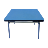 Table in blue formica with extensions