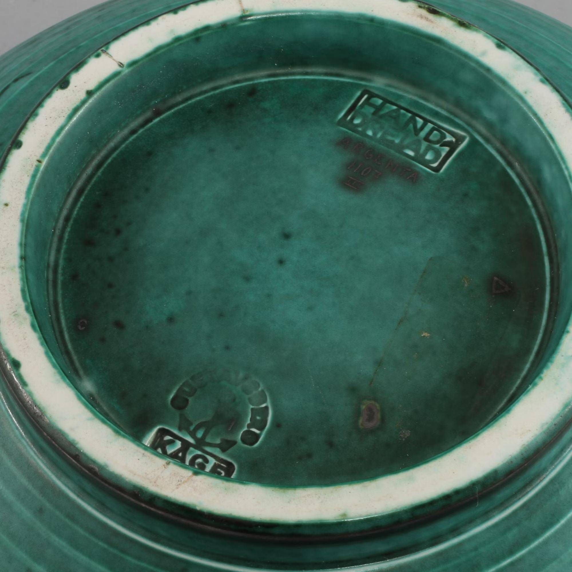 Bowl Wilhelm Kage in ceramic and silver 'Argenta' Gustavsberg Sweden 1940s Mark