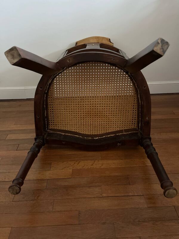 Ancien fauteuil de barbier / coiffeur en cannage