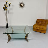 Table basse en verre et pied laiton massif design italien années 60