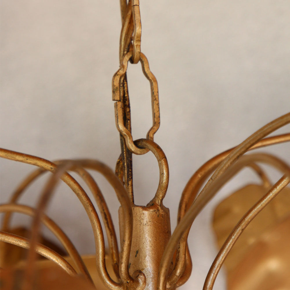 Palm and flower chandelier, matte gold metal