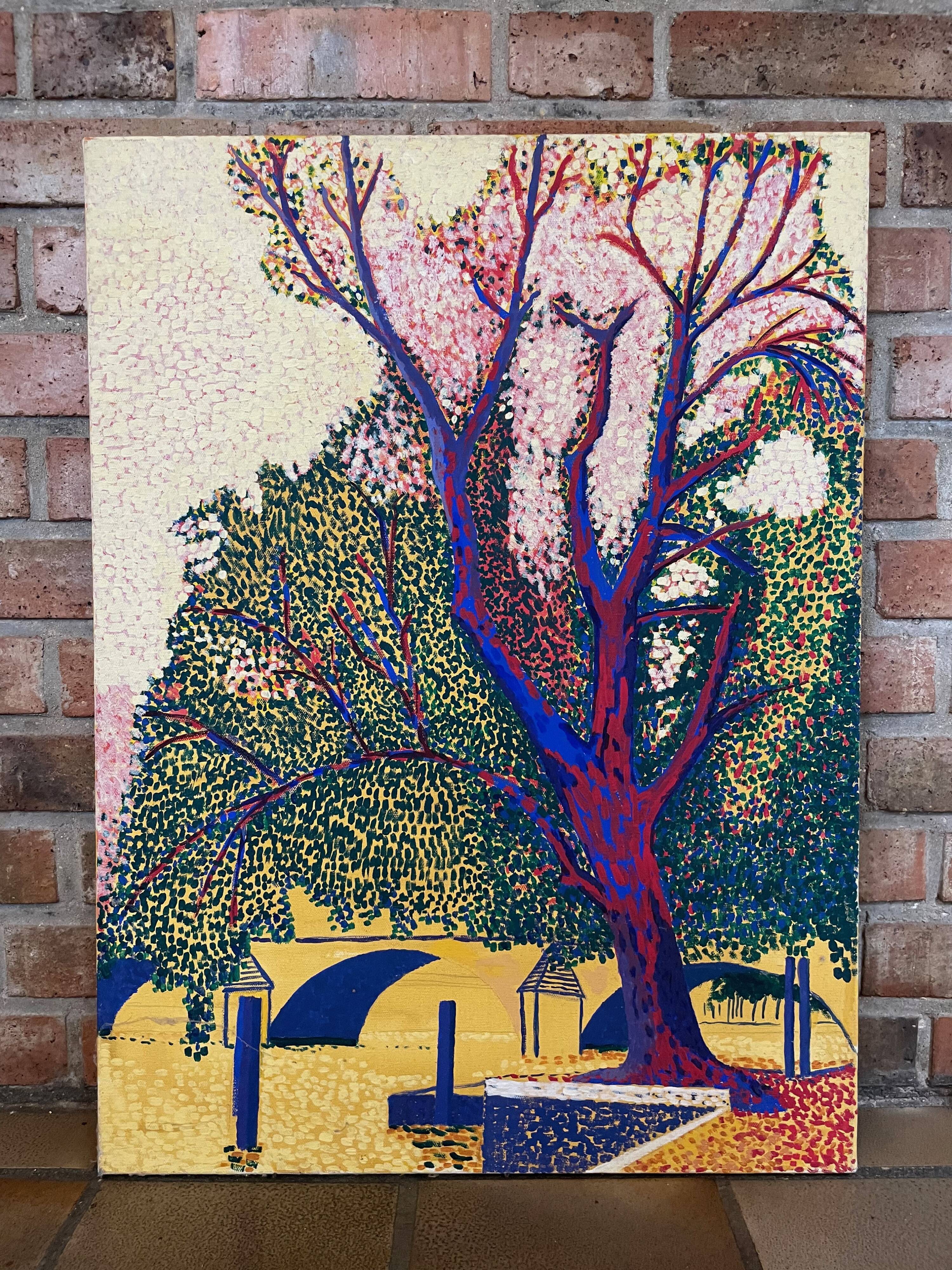 Table painting pointillism Quai de Seine Paris pont XXe