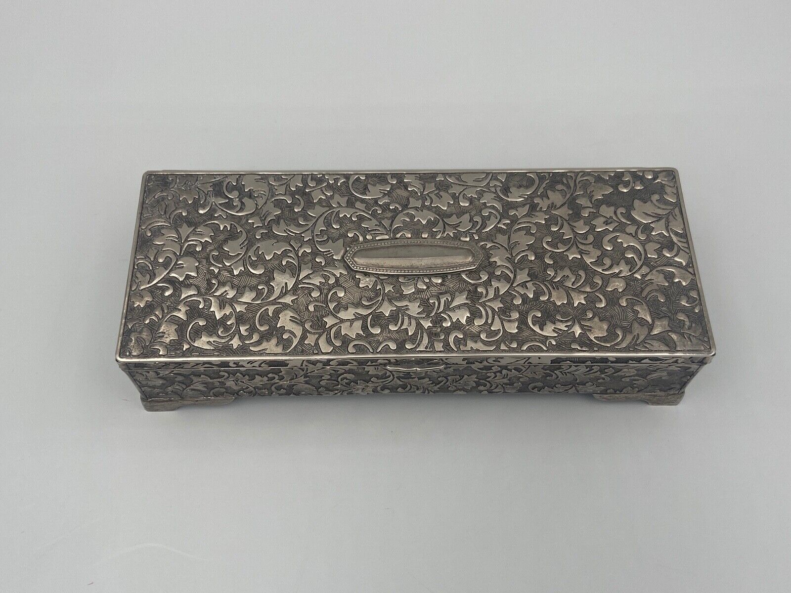 Silver metal jewelry box nineteenth compartmentalized work rich decor