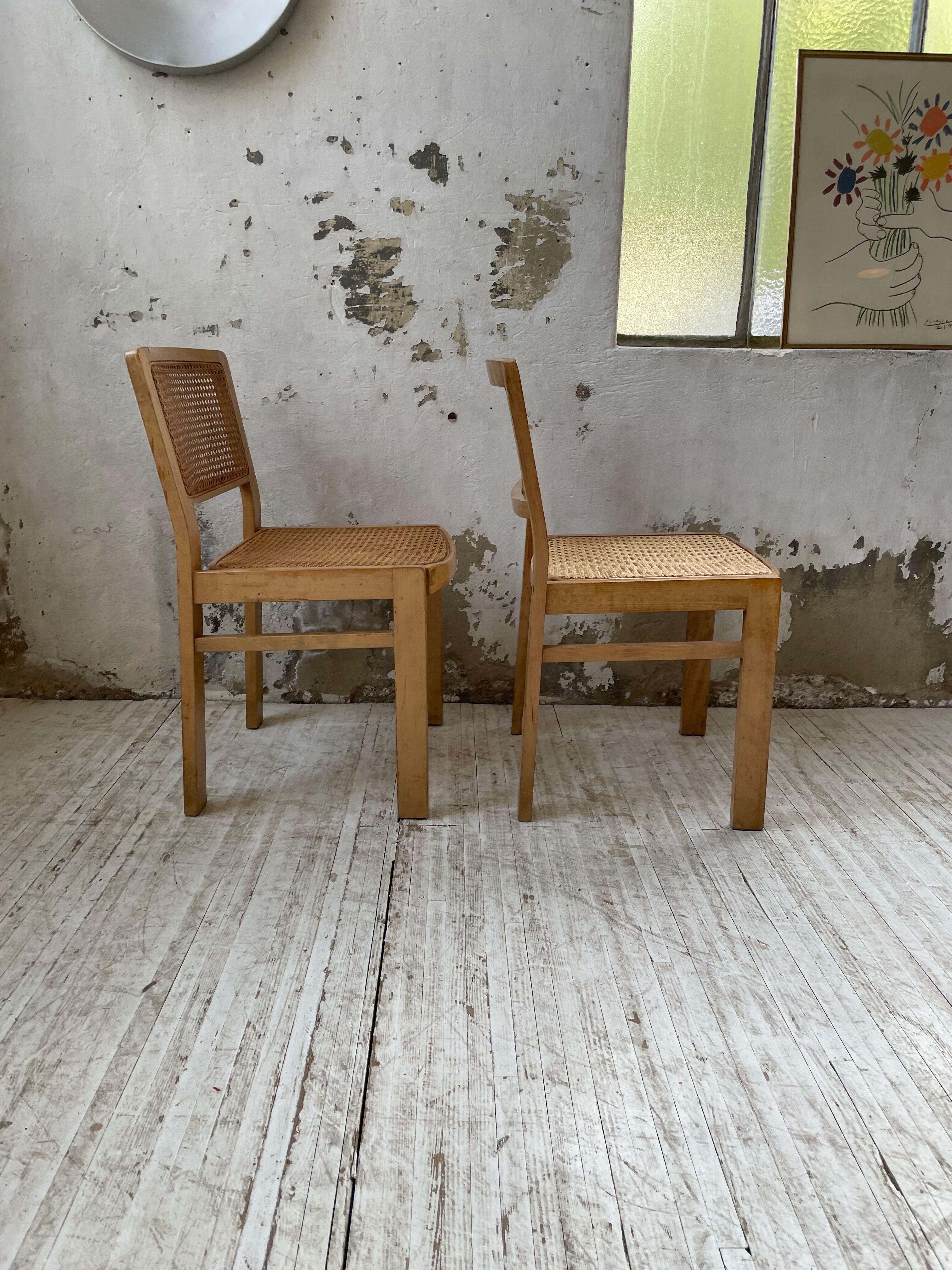 Pair of Baumann chairs beech and cannage