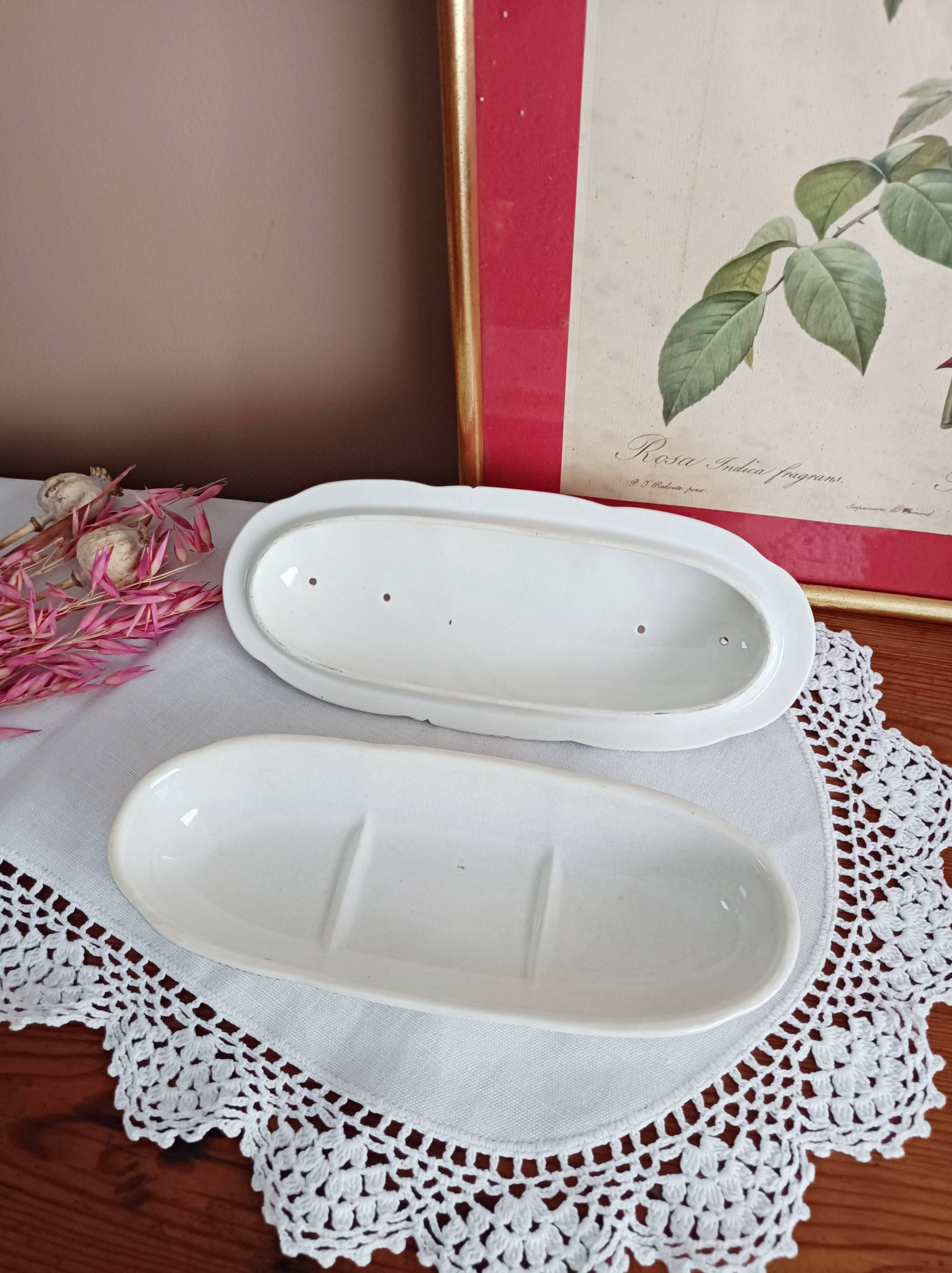 Soap dish, comb holder, ironstone, BFK, Lilac