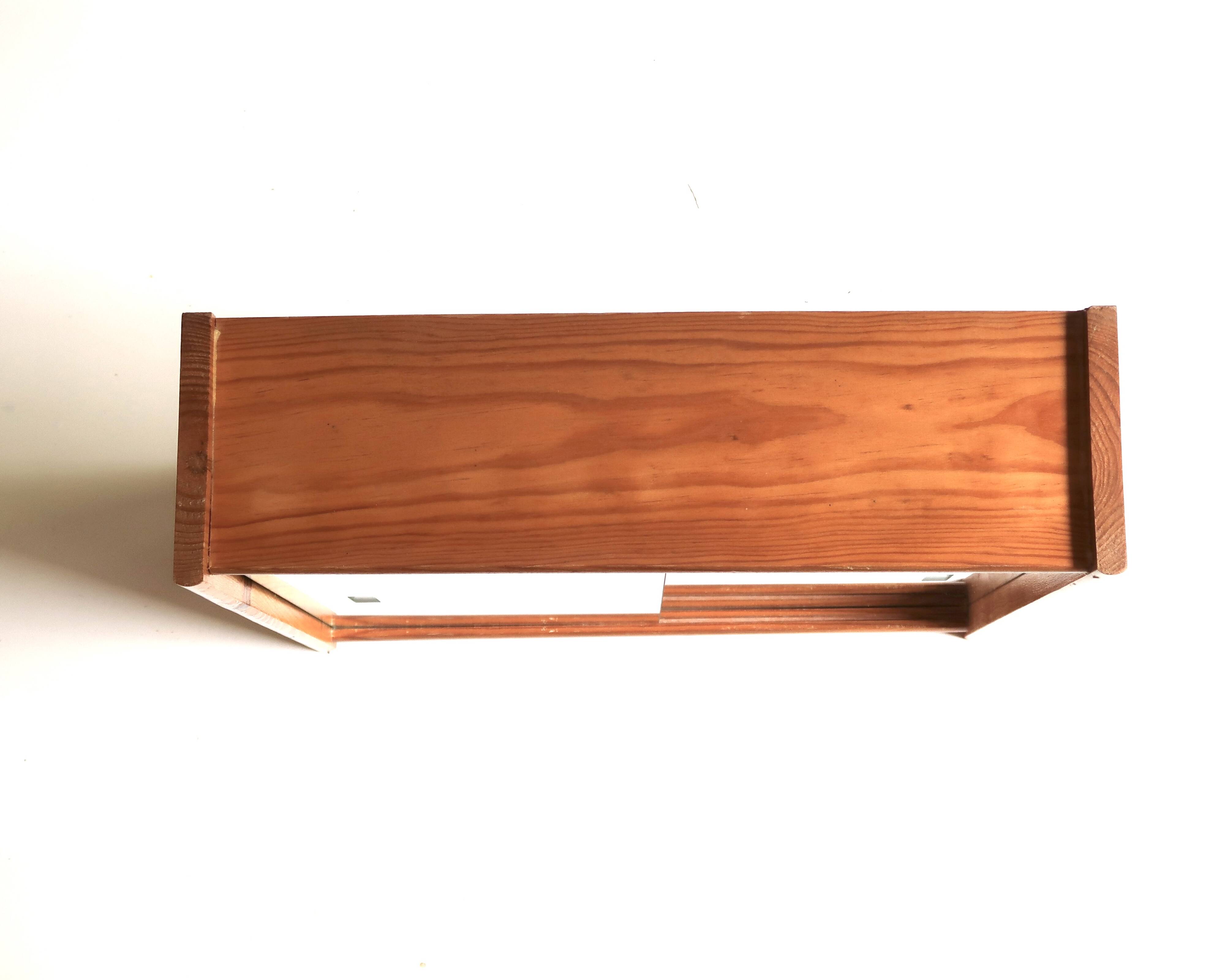 Wooden wall shelf with sliding mirror doors, 1970s