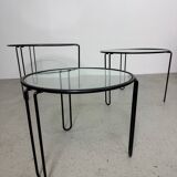 Set of 3 Minimalist Wire and Glass Nesting Tables, 1970s - 1980s
