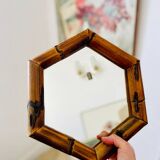 Miroir hexagonal vintage bambou