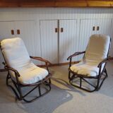 Rare-Vintage - Set of two rattan and bamboo armchairs - reclining armchairs - 80s
