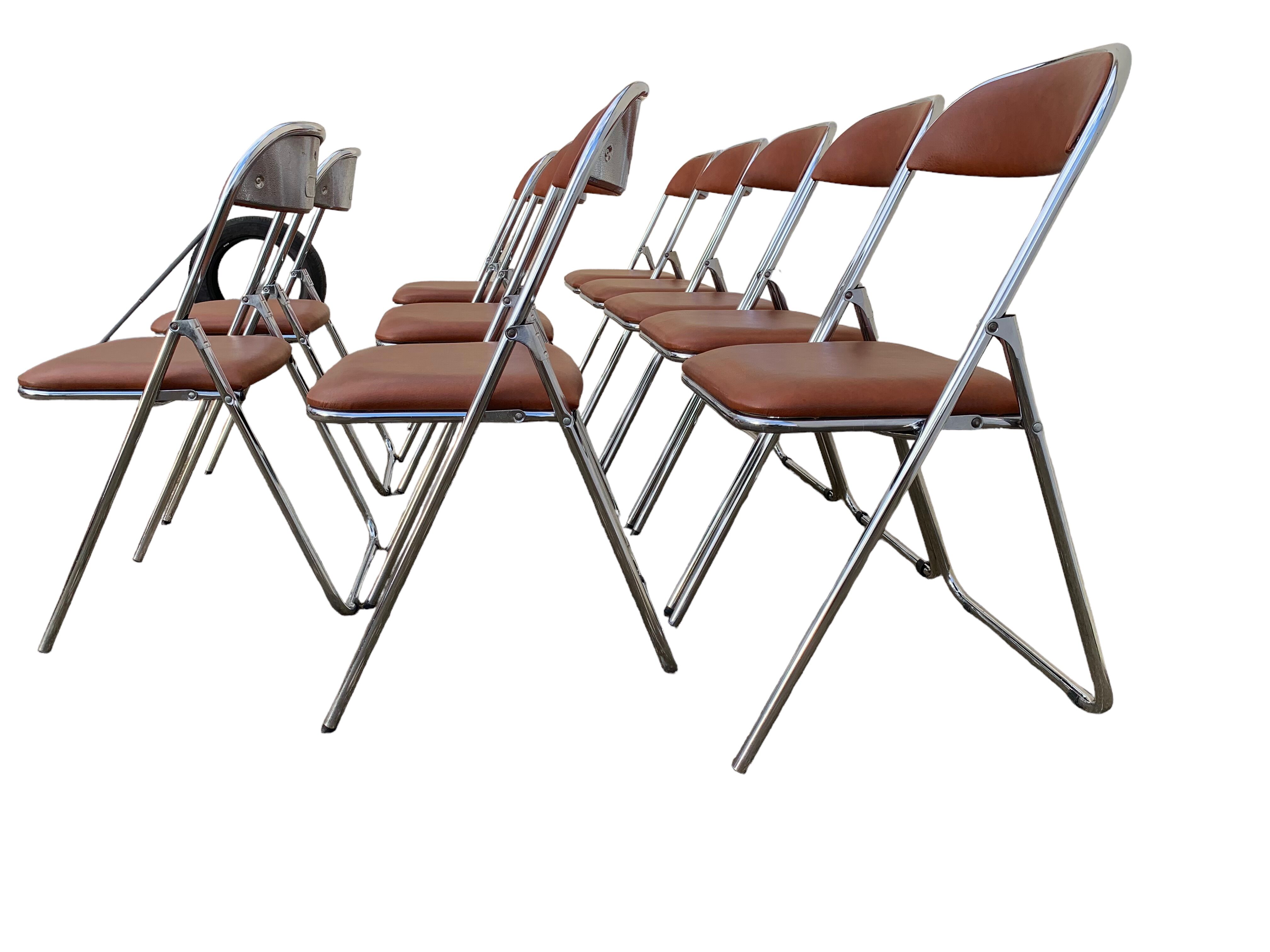 10 vintage skai and chrome metal folding chairs 1970